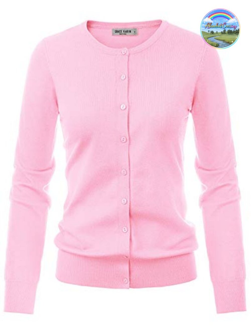 Lightweight Button Up Knit Cardigan Sweater Crew Neck Long Sleeve
